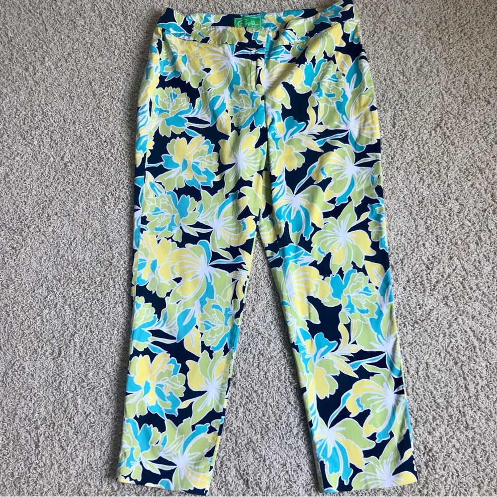 Pappagallo floral Capri pants size 14 aqua blue and lime green